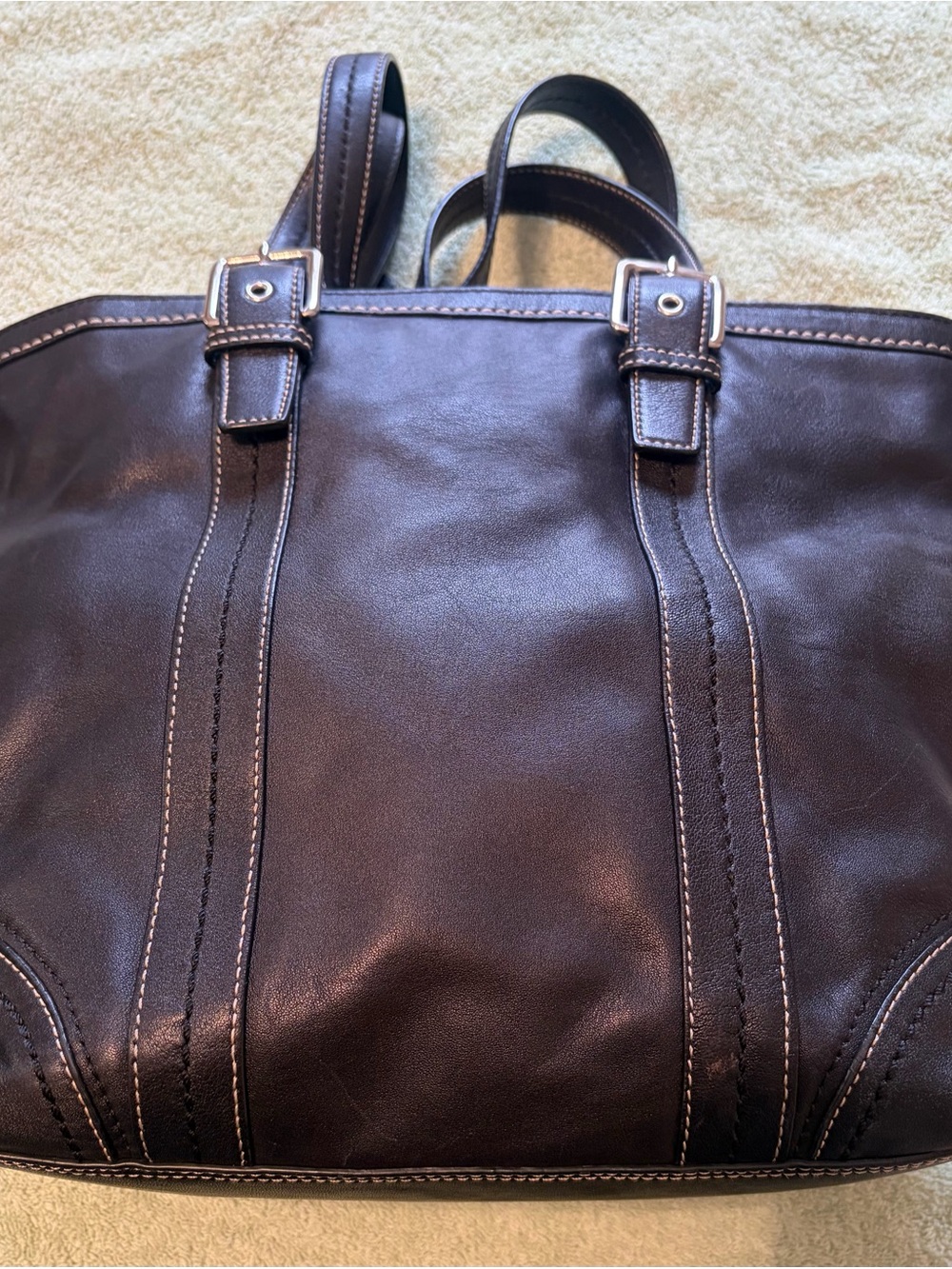 Coach Black Leather Shoulder Tote with Buckle Straps - Picture 3 of 9